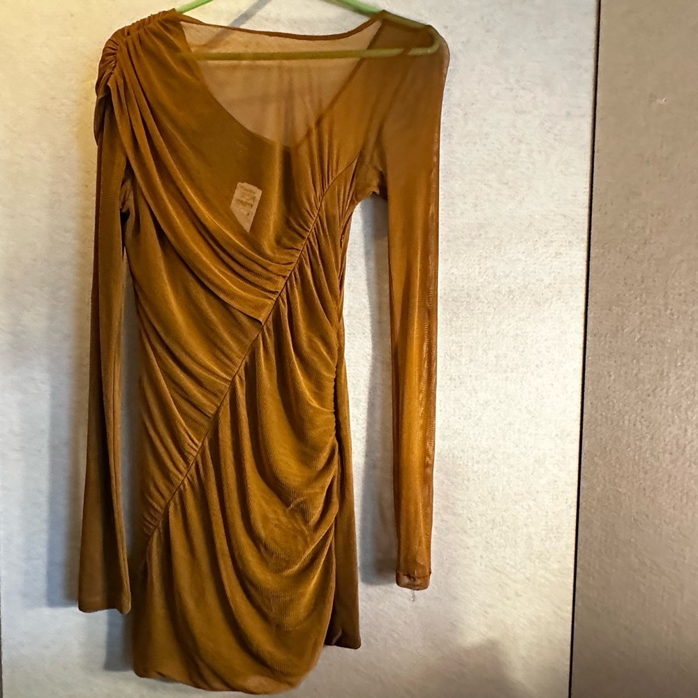 rag & bone gold long sleeve sheer minidress